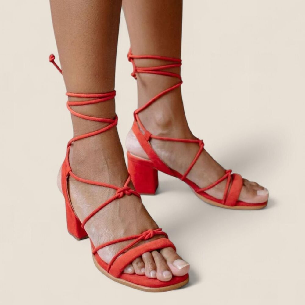 Alohas lace up strappy Sophie suede orange sandals | size 6